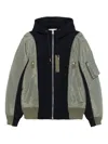 Sacai Panelled Hooded Jacket In Green
