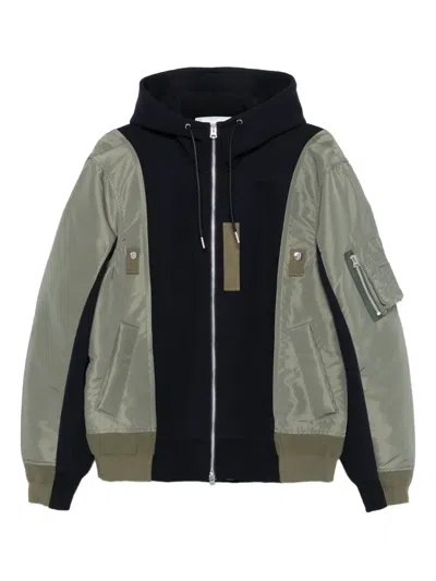 Sacai Panelled Hooded Jacket In Green