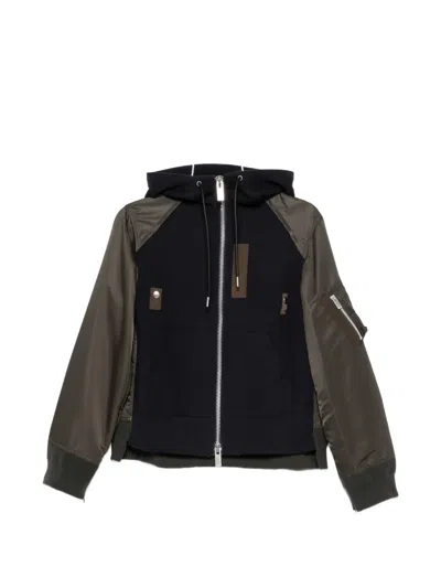 Sacai Panelled Hooded Jacket In Black