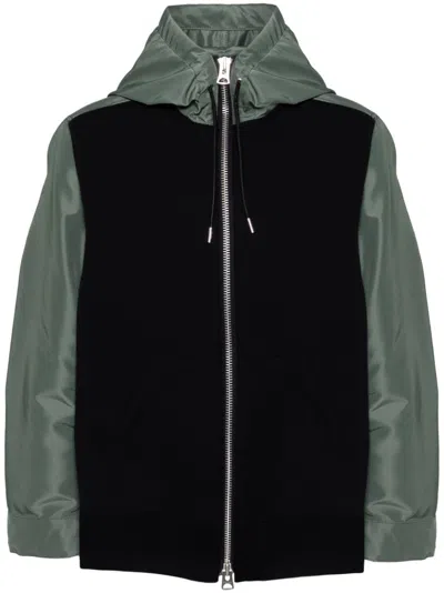 Sacai Panelled Hoodie In Green