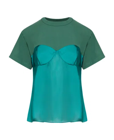 Sacai Panelled Jersey T-shirt In Green