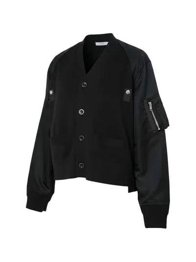 Sacai Panelled Knit Cardigan In Black
