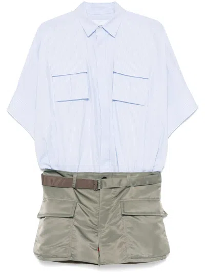 Sacai Panelled Mini Shirt Dress In Blue