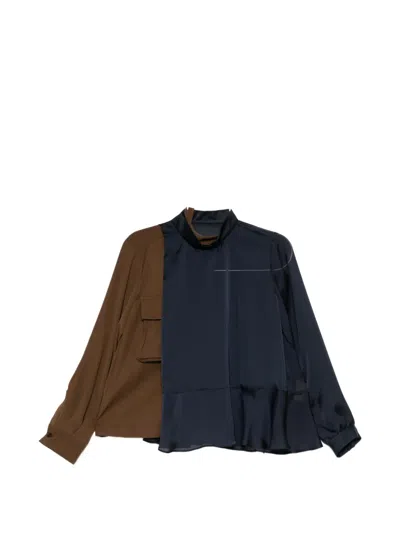 Sacai Panelled Peplum-hem Blouse In Multi