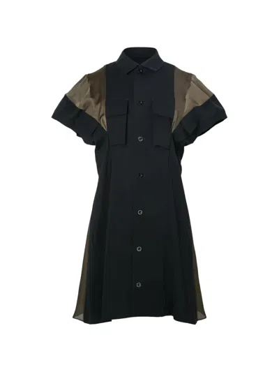 Sacai Panelled Pocket Dress In Black