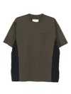 Sacai Suiting Mixed Media Pocket T-shirt In Brown
