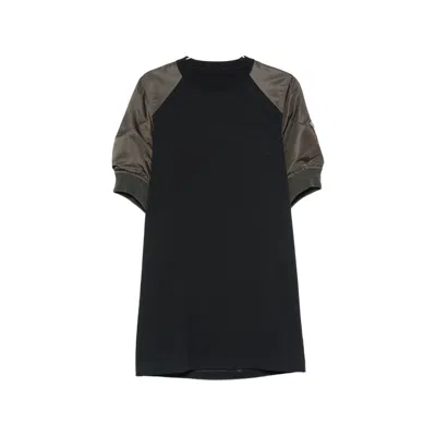 Sacai Panelled Puff-sleeve Mini T-shirt Dress In Black