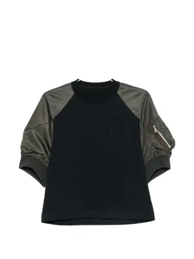 Sacai Panelled Raglan-sleeve T-shirt In Green