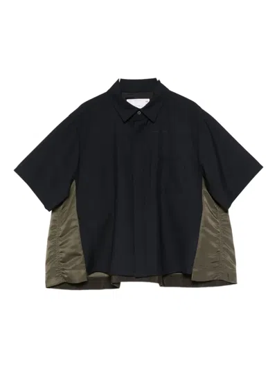 Sacai Panelled Short-sleeve Shirt In Black