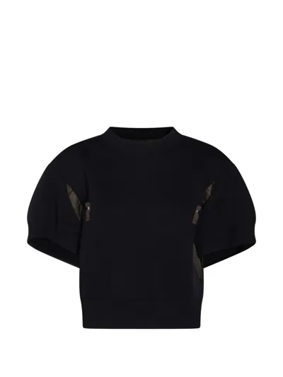 Sacai Navy And Khaki Cotton Sweatshirt In Black