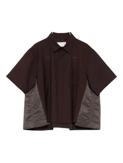 Sacai Panelled Short-sleeved Shirt In Brown