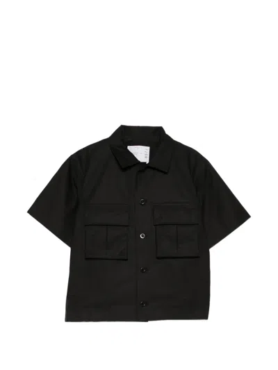 Sacai Panelled Short-sleeve Shirt In Black