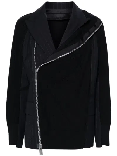 Sacai Panelled Single-breasted Blazer In Blue