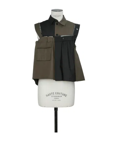Sacai Panelled Sleeveless Shirt In Brown