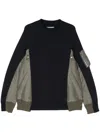 Sacai Bomber Jacket Hybrid Panelled Sweatshirt In Blue