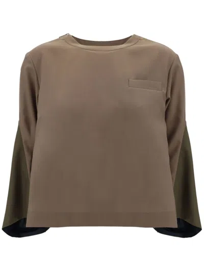 Sacai Suiting X Nylon Twill Knitwear Beige In Neutral
