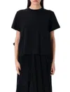 Sacai Sheer Back Panel Cotton T-shirt With Ruffle Detail