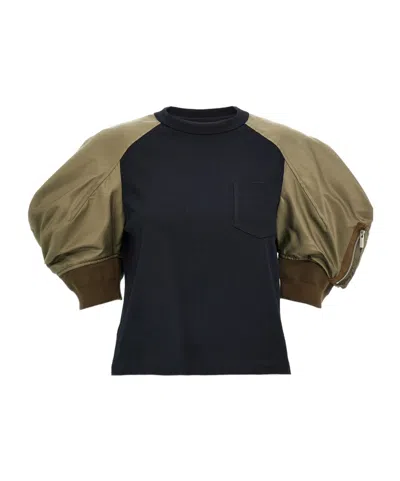 SACAI SACAI PUFF SLEEVED PANELLED T-SHIRT