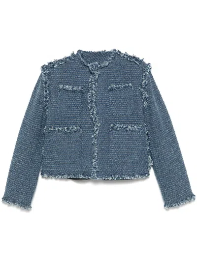 Sacai Panelled Tweed Jacket In Blue