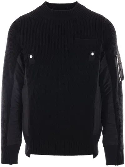 Sacai Sweatshirt Mit Waffelstrick-muster In Schwarz
