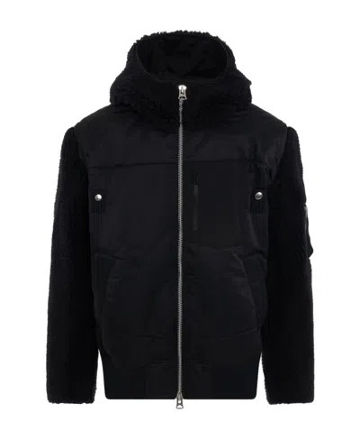 Sacai Panelled Zip-up Hooded Jacket In Black