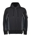 Sacai Mens C Gray X C Gray Contrast-panel Woven Hoody In Black