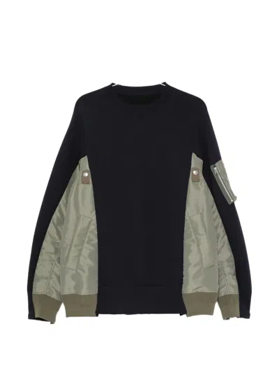 Sacai Panelled Zip-pocket Sweatshirt In Blue