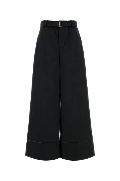 Sacai Embroidered Wool Wide-leg Pant In Black