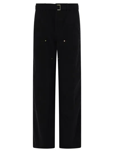 Sacai Khaki Duck Cotton Straight-leg Pants In Black