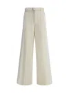 Sacai Wide Leg Denim Trousers With Button Detail In White