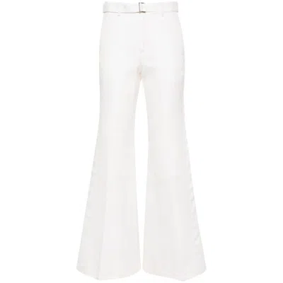 Sacai High-waisted Belted Flared Jeans In White