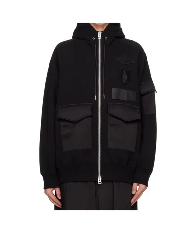 Sacai Patch Zip-up Detail In Black