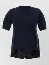 Sacai Patchwork Asymmetric Short-sleeve Sweatshirt In Blue