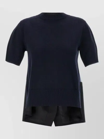 Sacai Patchwork Asymmetric Short-sleeve Sweatshirt In Blue