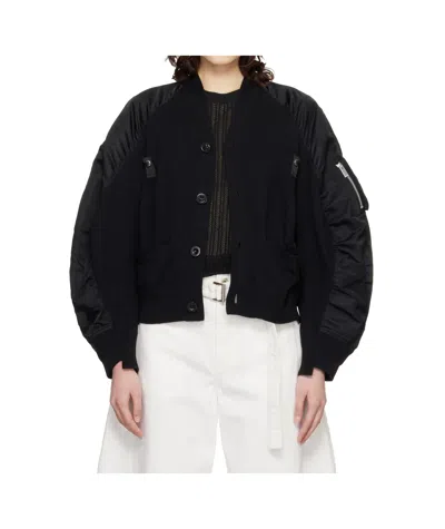 Sacai Patchwork Cardigan In Black