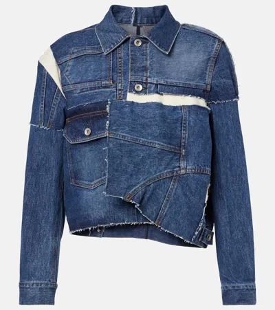 Sacai Reconstructed Crop Denim Jacket In Blue