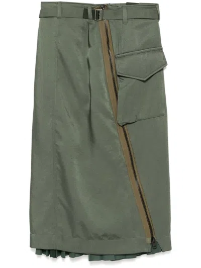 Sacai Patchwork Detailing Skirt In Green