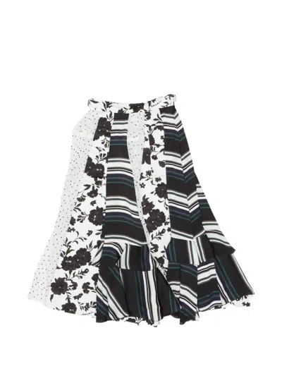 Sacai Patchwork Floral-print Skirt In Multi