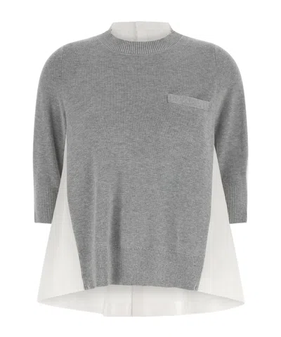Sacai Patchwork Knitwear In Gray
