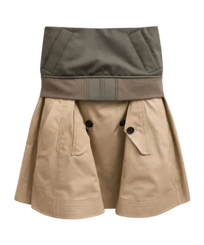 Sacai Patchwork Midi Skirt In Neutral