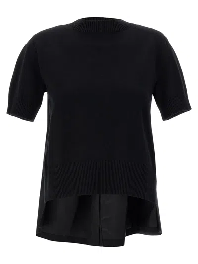 Sacai X Women's Nylon Twill X Knit Short-sleeve Pullover In Black