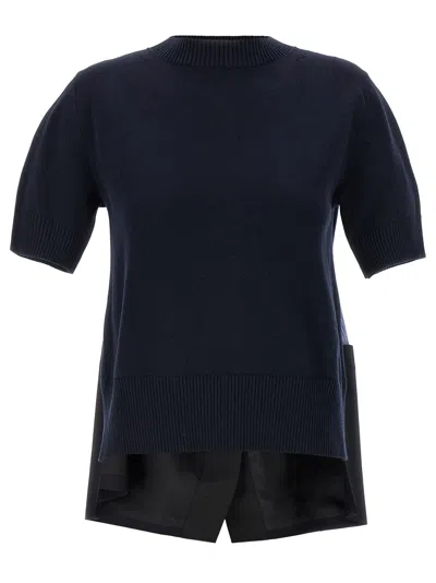 Sacai X Women's Nylon Twill X Knit Short-sleeve Pullover In Black