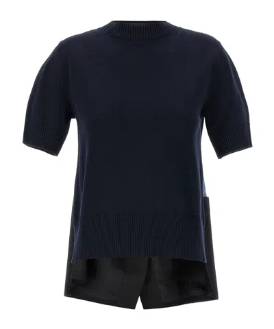 Sacai X Women's Nylon Twill X Knit Short-sleeve Pullover In Black