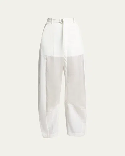 Sacai Patchwork Wool Wide-leg Pants With Belt In White