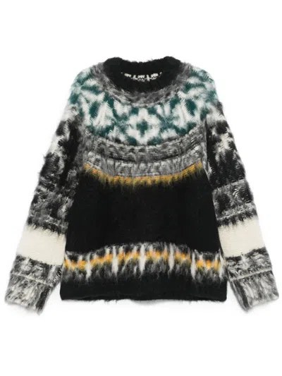 Sacai Pattern Alpaca Blend Knit Sweater In Black