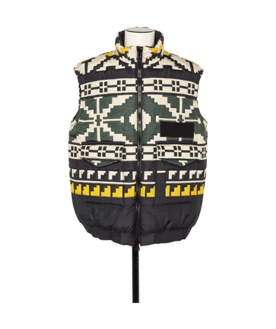 Sacai Pattern Knitted Quilted Vest In Black