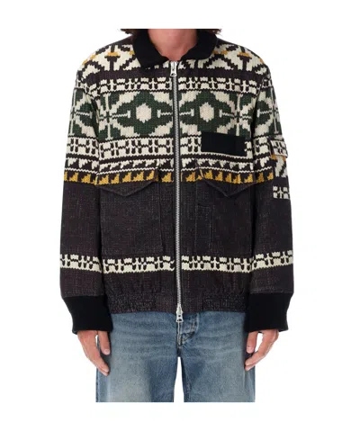 Sacai Pattern Long-sleeved Jacket In Black Green