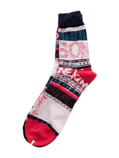 Pre-owned Sacai Pattern Mid-calf Sock In Red