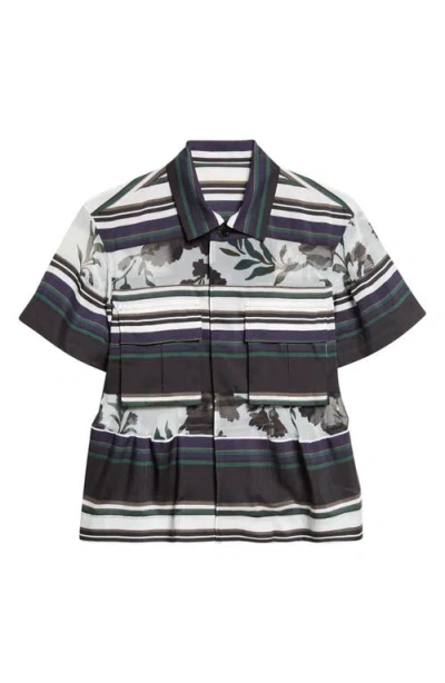 Sacai Pattern Mix Short Sleeve Button-up Shirt In Multi