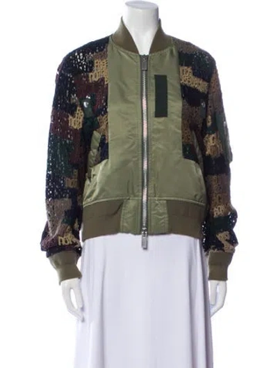 Pre-owned Sacai Patterned Bomber Jacket In Green